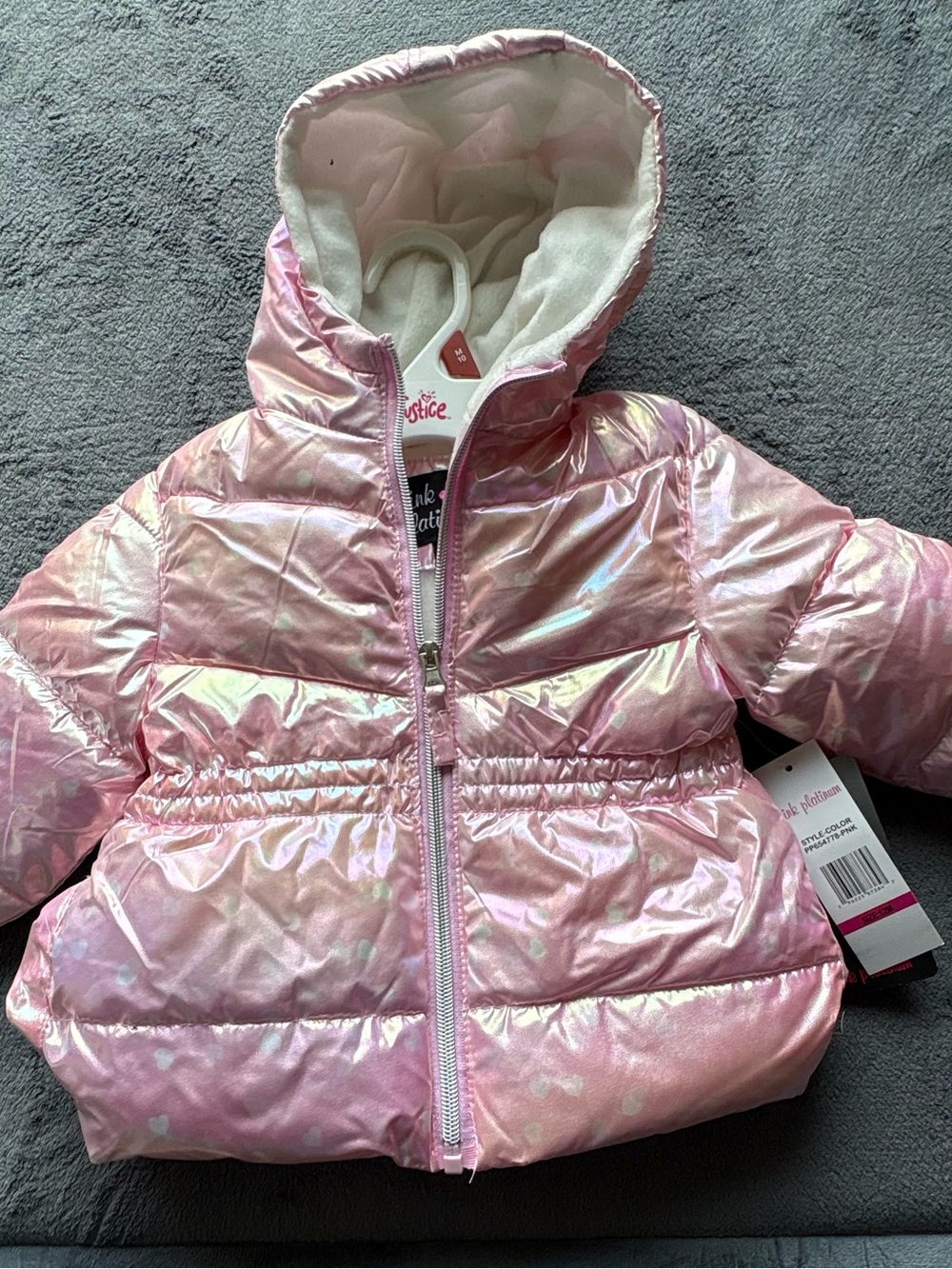 Justice Pink Iridescent Puffer Jacket with Hood